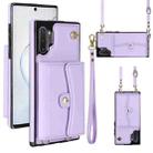 For Samsung Galaxy Note10+ RFID Card Slot Leather Phone Case with Long Lanyard(Purple) - 1