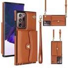 For Samsung Galaxy Note20 Ultra RFID Card Slot Leather Phone Case with Long Lanyard(Brown) - 1