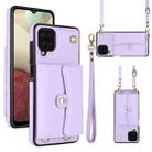 For Samsung Galaxy A12 RFID Card Slot Leather Phone Case with Long Lanyard(Purple) - 1