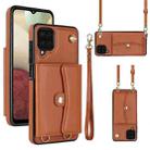 For Samsung Galaxy A12 RFID Card Slot Leather Phone Case with Long Lanyard(Brown) - 1