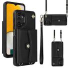 For Samsung Galaxy A13 4G / 5G RFID Card Slot Leather Phone Case with Long Lanyard(Black) - 1