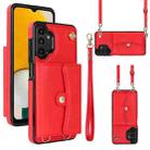 For Samsung Galaxy A13 4G / 5G RFID Card Slot Leather Phone Case with Long Lanyard(Red) - 1