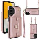 For Samsung Galaxy A13 4G / 5G RFID Card Slot Leather Phone Case with Long Lanyard(Rose Gold) - 1