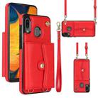 For Samsung Galaxy A20 / A30 RFID Card Slot Leather Phone Case with Long Lanyard(Red) - 1