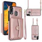 For Samsung Galaxy A20 / A30 RFID Card Slot Leather Phone Case with Long Lanyard(Rose Gold) - 1