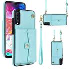 For Samsung Galaxy A50 RFID Card Slot Leather Phone Case with Long Lanyard(Mint Green) - 1