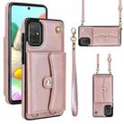 For Samsung Galaxy A51 4G RFID Card Slot Leather Phone Case with Long Lanyard(Rose Gold) - 1