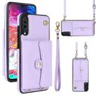 For Samsung Galaxy A70 RFID Card Slot Leather Phone Case with Long Lanyard(Purple) - 1