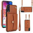 For Samsung Galaxy A70 RFID Card Slot Leather Phone Case with Long Lanyard(Brown) - 1