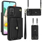 For Samsung Galaxy A71 4G RFID Card Slot Leather Phone Case with Long Lanyard(Black) - 1