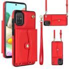 For Samsung Galaxy A71 4G RFID Card Slot Leather Phone Case with Long Lanyard(Red) - 1