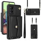 For Samsung Galaxy A71 5G RFID Card Slot Leather Phone Case with Long Lanyard(Black) - 1