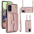 For Samsung Galaxy A71 5G RFID Card Slot Leather Phone Case with Long Lanyard(Rose Gold) - 1