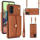 For Samsung Galaxy A71 5G RFID Card Slot Leather Phone Case with Long Lanyard(Brown) - 1