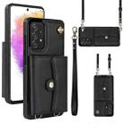 For Samsung Galaxy A73 5G RFID Card Slot Leather Phone Case with Long Lanyard(Black) - 1