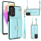 For Samsung Galaxy A73 5G RFID Card Slot Leather Phone Case with Long Lanyard(Mint Green) - 1