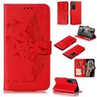 For Huawei Nova 7 Litchi Texture Feather Embossing Pattern Horizontal Flip Leather Case with Holder & Card Slots & Wallet & Photo Frame & Lanyard(Red) - 1