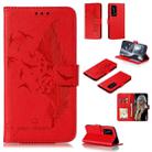 For Huawei P40 Pro+ Litchi Texture Feather Embossing Pattern Horizontal Flip Leather Case with Holder & Card Slots & Wallet & Photo Frame & Lanyard(Red) - 1