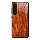 For Samsung Galaxy S23+ 5G Wood Grain Glass Phone Case(Light Brown) - 1