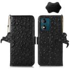 For Motorola Moto E13 4G 2023 Ostrich Pattern Genuine Leather RFID Phone Case(Black) - 1