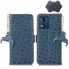 For Motorola Moto E13 4G 2023 Ostrich Pattern Genuine Leather RFID Phone Case(Blue) - 1