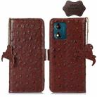 For Motorola Moto E13 4G 2023 Ostrich Pattern Genuine Leather RFID Phone Case(Coffee) - 1