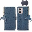 For Motorola Moto G53 5G / G13 / G23 Ostrich Pattern Genuine Leather RFID Phone Case(Blue) - 1