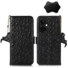 For OnePlus Nord CE 3 Lite Ostrich Pattern Genuine Leather RFID Phone Case(Black) - 1