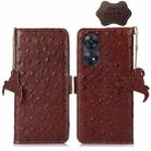 For OPPO Reno8 T 4G Ostrich Pattern Genuine Leather RFID Phone Case(Coffee) - 1