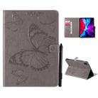 For iPad Pro 12.9 (2020) Pressed Printing Butterfly Pattern Horizontal Flip Leather Tablet Case with Holder & Card Slots & Wallet(Grey) - 1
