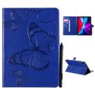 For iPad Pro 12.9 (2020) Pressed Printing Butterfly Pattern Horizontal Flip Leather Tablet Case with Holder & Card Slots & Wallet(Blue) - 1