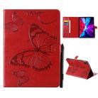 For iPad Pro 12.9 (2020) Pressed Printing Butterfly Pattern Horizontal Flip Leather Tablet Case with Holder & Card Slots & Wallet(Red) - 1