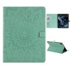 For iPad Pro 12.9 (2020) & Pro 12.9 (2018) Pressed Printing Sunflower Pattern Horizontal Flip PU Leather Tablet Case with Holder & Card Slots & Wallet(Green) - 1