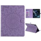 For iPad Pro 12.9 (2020) & Pro 12.9 (2018) Pressed Printing Sunflower Pattern Horizontal Flip PU Leather Tablet Case with Holder & Card Slots & Wallet(Purple) - 1