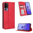 For TCL 40 R 5G Magnetic Buckle Retro Texture Leather Phone Case(Red) - 1