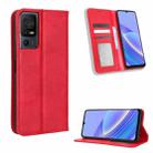 For TCL 40 SE Magnetic Buckle Retro Texture Leather Phone Case(Red) - 1