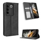 For vivo S16 Pro / S16 Magnetic Buckle Retro Texture Leather Phone Case(Black) - 1