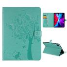 For iPad Pro 12.9 (2020) Pressed Printing Cat and Tree Pattern Horizontal Flip Leather Tablet Case with Holder & Card Slots & Wallet(Green) - 1