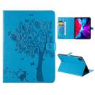 For iPad Pro 12.9 (2020) Pressed Printing Cat and Tree Pattern Horizontal Flip Leather Tablet Case with Holder & Card Slots & Wallet(Blue) - 1