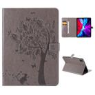 For iPad Pro 12.9 (2020) Pressed Printing Cat and Tree Pattern Horizontal Flip Leather Tablet Case with Holder & Card Slots & Wallet(Grey) - 1