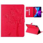 For iPad Pro 12.9 (2020) Pressed Printing Cat and Tree Pattern Horizontal Flip Leather Tablet Case with Holder & Card Slots & Wallet(Red) - 1