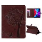 For iPad Pro 11 (2020) Pressed Printing Cat and Tree Pattern Horizontal Flip Leather Tablet Case with Holder & Card Slots & Wallet(Coffee) - 1