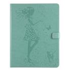 For iPad Pro 12.9 (2020) Pressed Printing Woman and Cat Pattern Horizontal Flip Leather Tablet Case with Holder & Card Slots & Wallet(Green) - 2