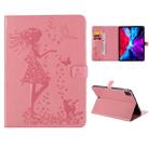 For iPad Pro 12.9 (2020) Pressed Printing Woman and Cat Pattern Horizontal Flip Leather Tablet Case with Holder & Card Slots & Wallet(Pink) - 1