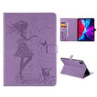 For iPad Pro 12.9 (2020) Pressed Printing Woman and Cat Pattern Horizontal Flip Leather Tablet Case with Holder & Card Slots & Wallet(Purple) - 1