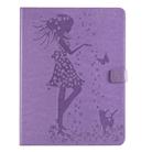 For iPad Pro 12.9 (2020) Pressed Printing Woman and Cat Pattern Horizontal Flip Leather Tablet Case with Holder & Card Slots & Wallet(Purple) - 2