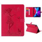 For iPad Pro 12.9 (2020) Pressed Printing Woman and Cat Pattern Horizontal Flip Leather Tablet Case with Holder & Card Slots & Wallet(Red) - 1