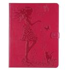 For iPad Pro 12.9 (2020) Pressed Printing Woman and Cat Pattern Horizontal Flip Leather Tablet Case with Holder & Card Slots & Wallet(Red) - 2