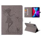 For iPad Pro 12.9 (2020) Pressed Printing Woman and Cat Pattern Horizontal Flip Leather Tablet Case with Holder & Card Slots & Wallet(Grey) - 1