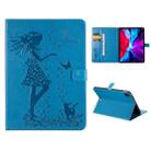 For iPad Pro 11 (2020) Pressed Printing Woman and Cat Pattern Horizontal Flip Leather Tablet Case with Holder & Card Slots & Wallet(Blue) - 1